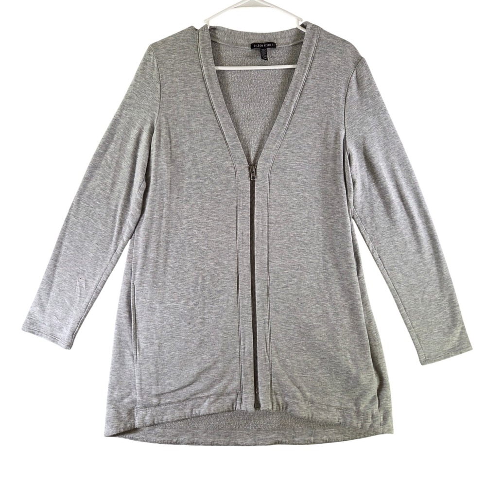 Eileen Fisher Gray Tencel Spandex Zip Front Cardigan Jacket Loungewear Medium